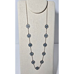 ITALY DYADEMA VERMEIL STERLING BLUE & GREEN ENAMEL FLORAL PETAL NECKLACE